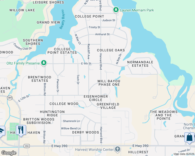 map of restaurants, bars, coffee shops, grocery stores, and more near 1024 Harvard Boulevard in Lynn Haven