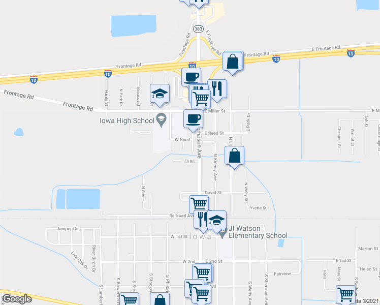 map of restaurants, bars, coffee shops, grocery stores, and more near 503 North Knapp Avenue in Iowa