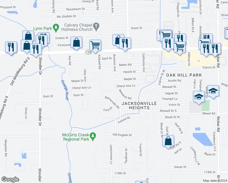 map of restaurants, bars, coffee shops, grocery stores, and more near 8304 Homeport Court in Jacksonville