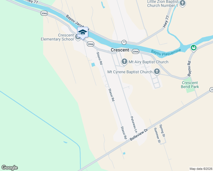 map of restaurants, bars, coffee shops, grocery stores, and more near 25008 Stassi Road in Plaquemine