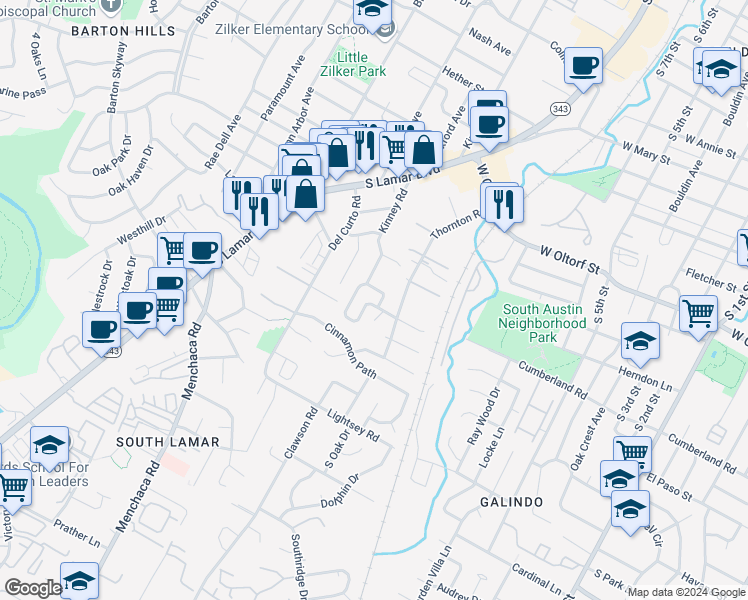 map of restaurants, bars, coffee shops, grocery stores, and more near 1704 Kinney Oaks Ct in Austin