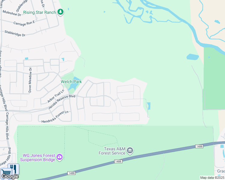map of restaurants, bars, coffee shops, grocery stores, and more near 927 Pine Knoll Court in Conroe