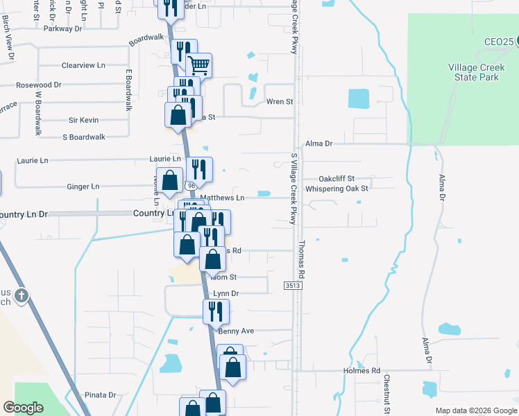 map of restaurants, bars, coffee shops, grocery stores, and more near 118 Matthews Lane in Lumberton