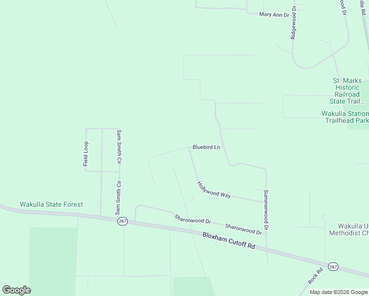map of restaurants, bars, coffee shops, grocery stores, and more near 89 Bluebird Lane in Crawfordville