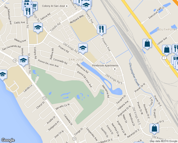 map of restaurants, bars, coffee shops, grocery stores, and more near 3969 Marianna Road in Jacksonville