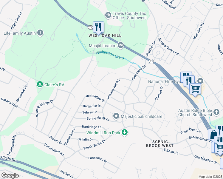 map of restaurants, bars, coffee shops, grocery stores, and more near 8403 Sage Mountain Drive in Austin