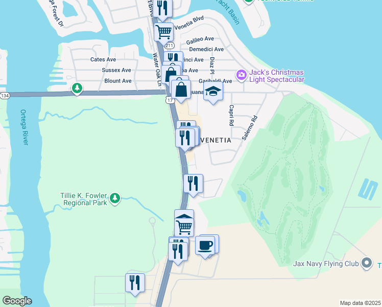 map of restaurants, bars, coffee shops, grocery stores, and more near 5907 U.S. 17 in Jacksonville