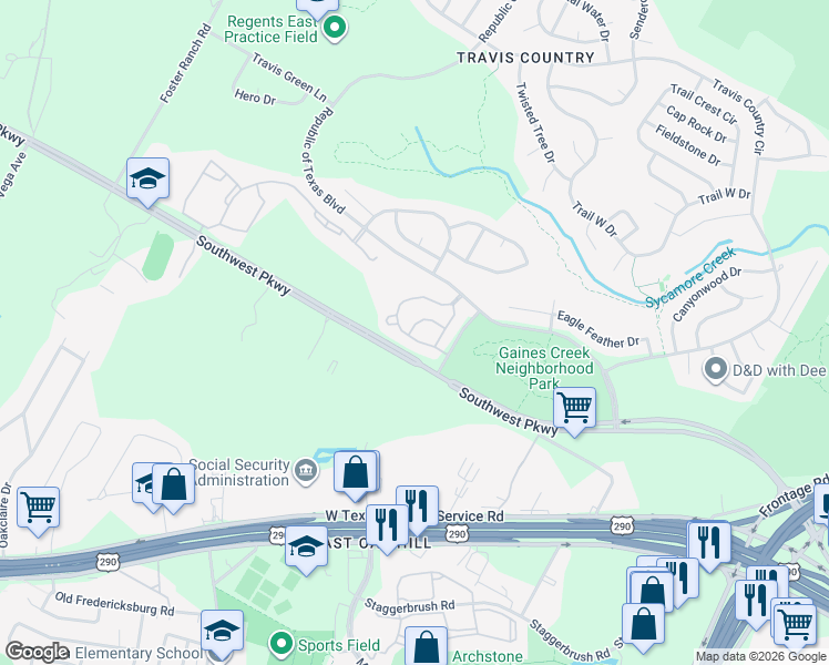 map of restaurants, bars, coffee shops, grocery stores, and more near 5000 Mission Oaks Boulevard in Austin