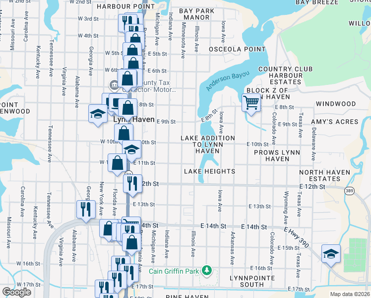 map of restaurants, bars, coffee shops, grocery stores, and more near 1005 Minnesota Avenue in Lynn Haven