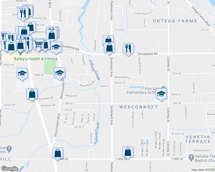 map of restaurants, bars, coffee shops, grocery stores, and more near 5732 Talton Ln in Jacksonville