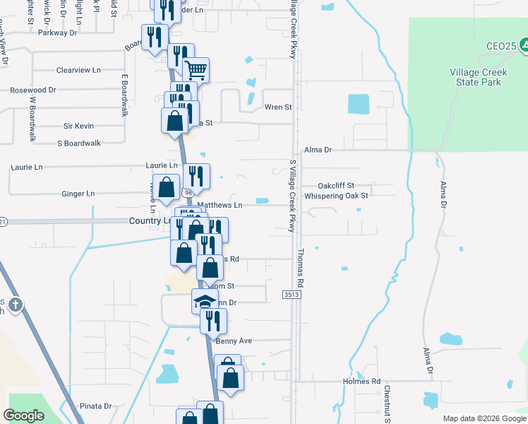 map of restaurants, bars, coffee shops, grocery stores, and more near 118 Matthews Lane in Lumberton