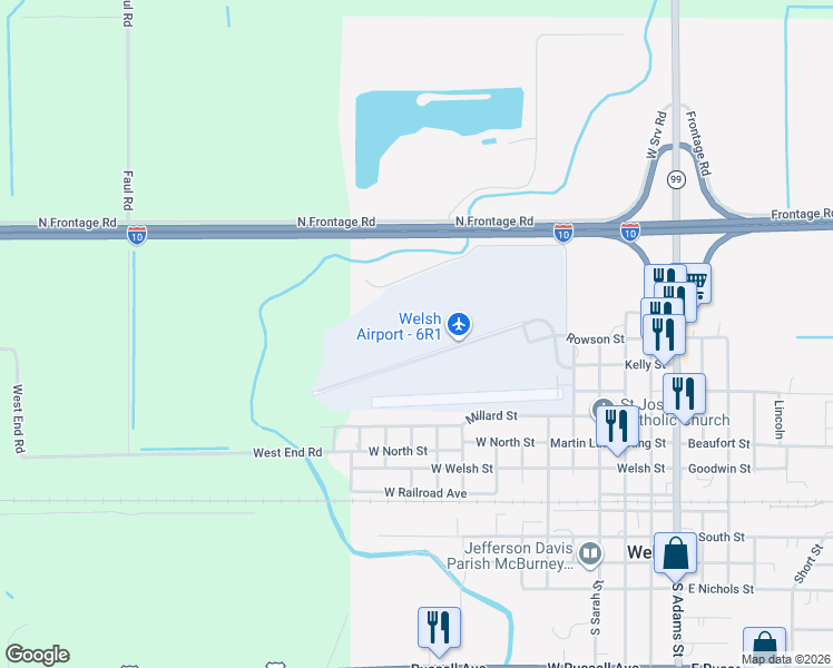 map of restaurants, bars, coffee shops, grocery stores, and more near 1100-1102 Millard Street in Welsh