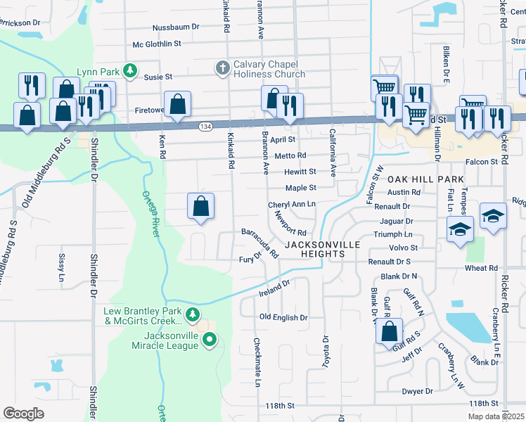 map of restaurants, bars, coffee shops, grocery stores, and more near 8304 Homeport Court in Jacksonville