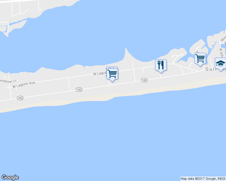 map of restaurants, bars, coffee shops, grocery stores, and more near 1155 West Beach Boulevard in Gulf Shores