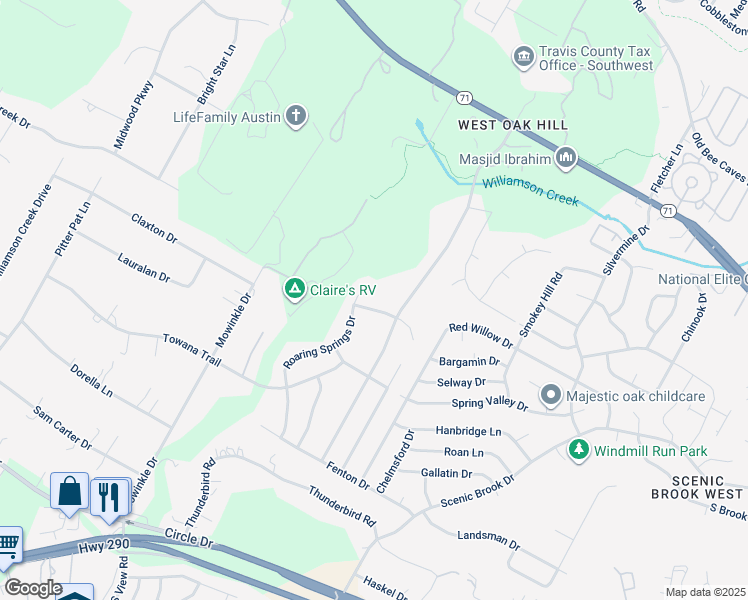 map of restaurants, bars, coffee shops, grocery stores, and more near 8717 Foggy Mountain Drive in Austin