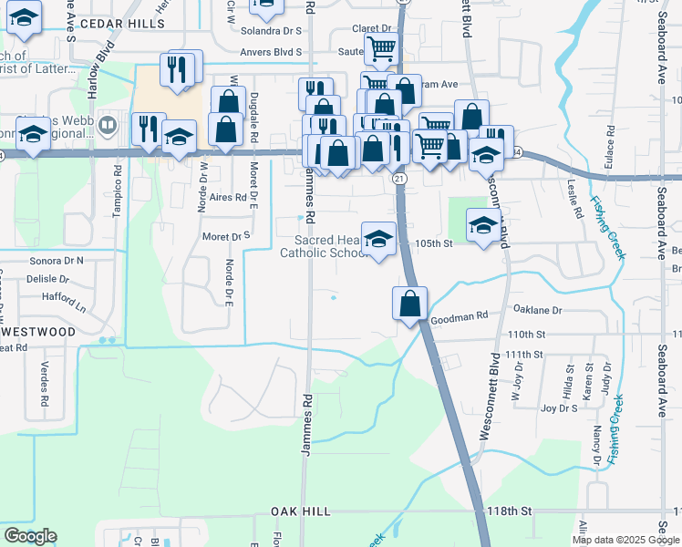 map of restaurants, bars, coffee shops, grocery stores, and more near 5833 Jammes Road in Jacksonville