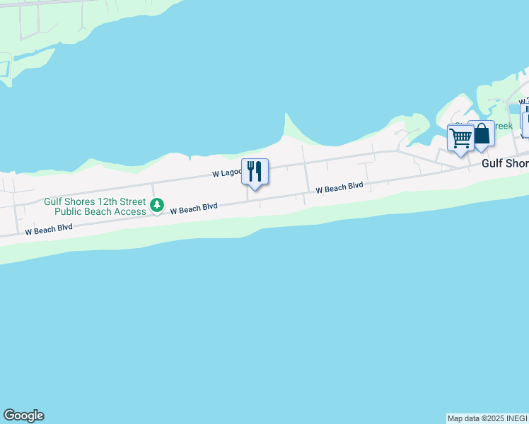 map of restaurants, bars, coffee shops, grocery stores, and more near 1155 West Beach Boulevard in Gulf Shores