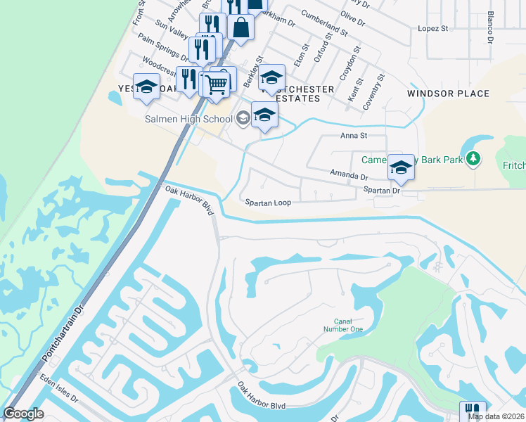 map of restaurants, bars, coffee shops, grocery stores, and more near 323 Spartan Loop in Slidell