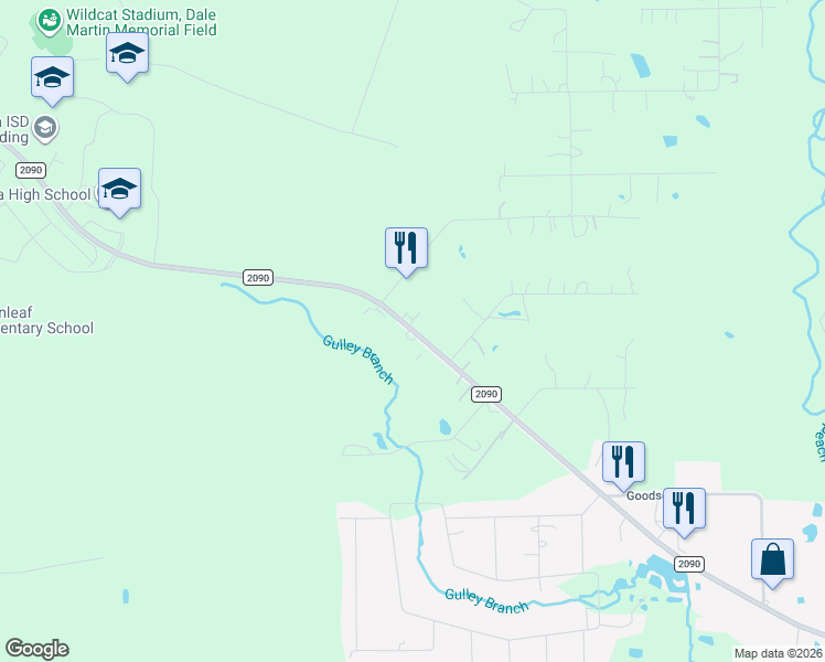 map of restaurants, bars, coffee shops, grocery stores, and more near 24480 Farm to Market Road 2090 in Splendora