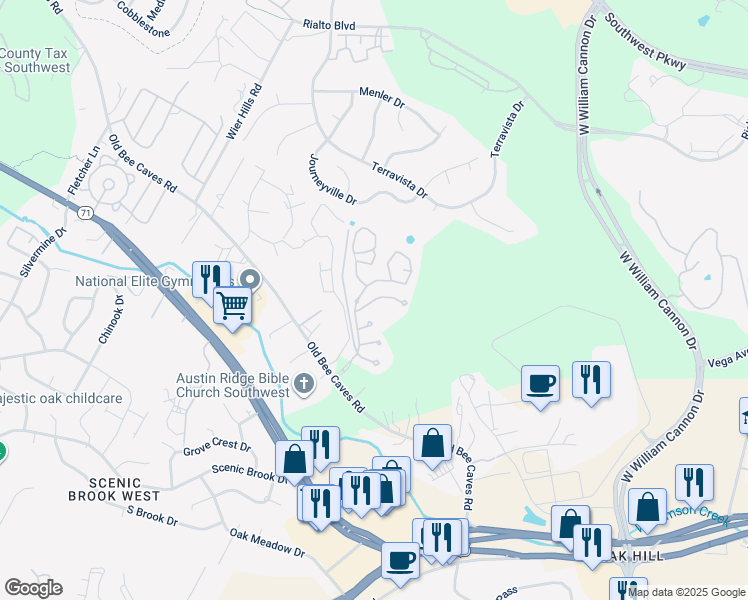 map of restaurants, bars, coffee shops, grocery stores, and more near 6219 Aviara Drive in Austin
