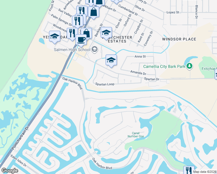 map of restaurants, bars, coffee shops, grocery stores, and more near 323 Spartan Loop in Slidell