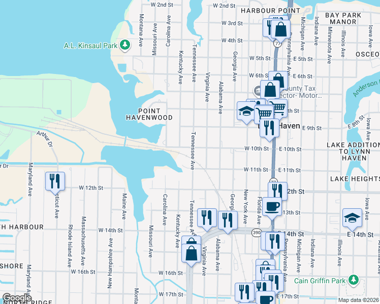 map of restaurants, bars, coffee shops, grocery stores, and more near 1018 Tennessee Avenue in Lynn Haven