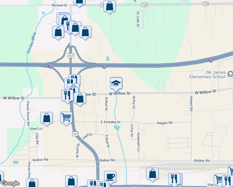 map of restaurants, bars, coffee shops, grocery stores, and more near 1500 West Willow Street in Scott