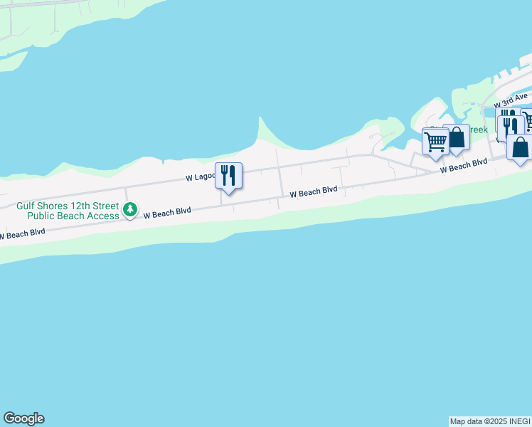 map of restaurants, bars, coffee shops, grocery stores, and more near 1119 West Beach Boulevard in Gulf Shores