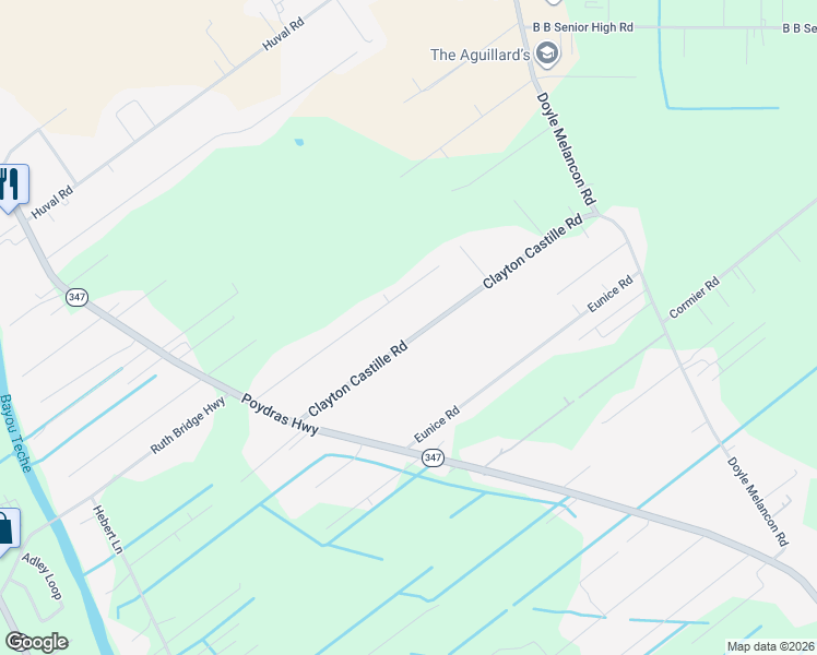 map of restaurants, bars, coffee shops, grocery stores, and more near 1060 Clayton Castille Road in Breaux Bridge