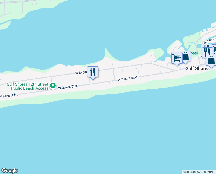 map of restaurants, bars, coffee shops, grocery stores, and more near 1119 West Beach Boulevard in Gulf Shores