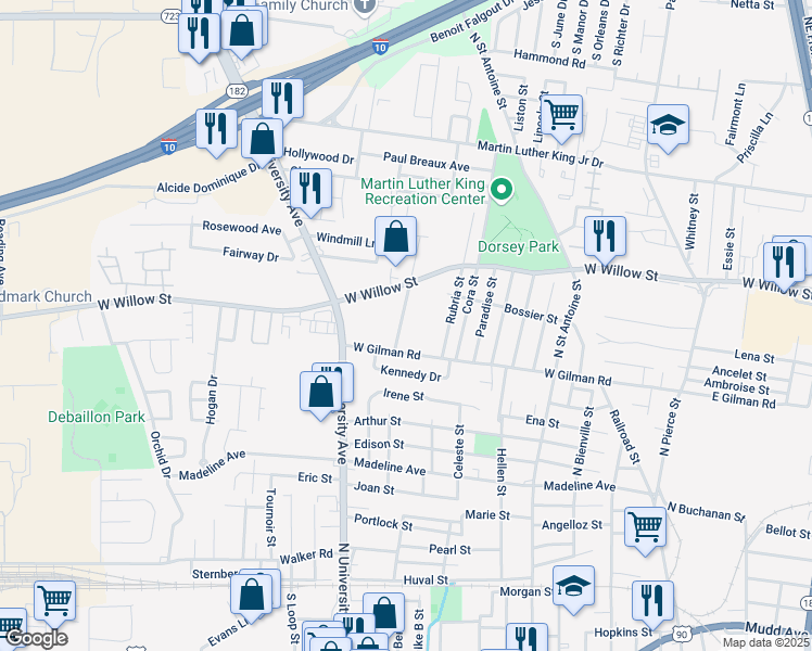 map of restaurants, bars, coffee shops, grocery stores, and more near 1102 West Gilman Road in Lafayette