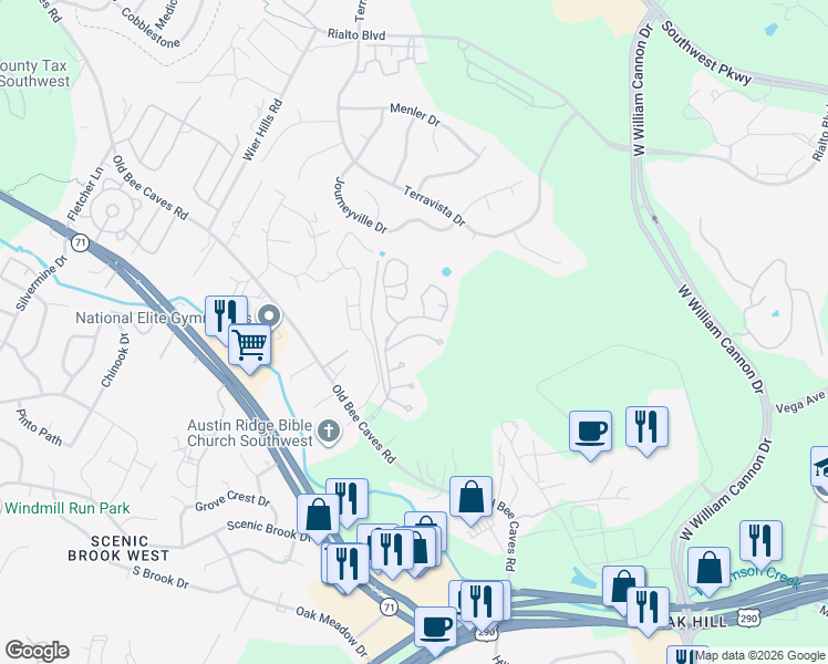 map of restaurants, bars, coffee shops, grocery stores, and more near 6219 Aviara Drive in Austin