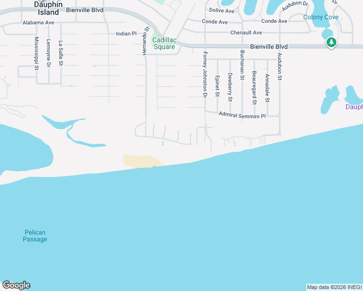 map of restaurants, bars, coffee shops, grocery stores, and more near Leonora Court in Dauphin Island
