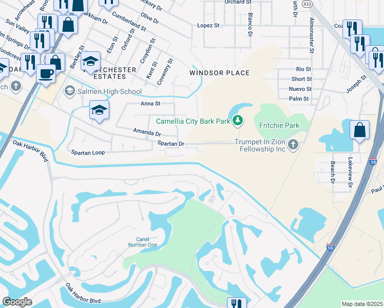 map of restaurants, bars, coffee shops, grocery stores, and more near 521 Spartan Drive in Slidell