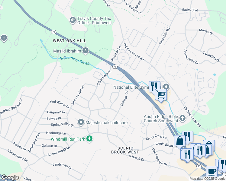 map of restaurants, bars, coffee shops, grocery stores, and more near 8201 Pax Drive in Austin