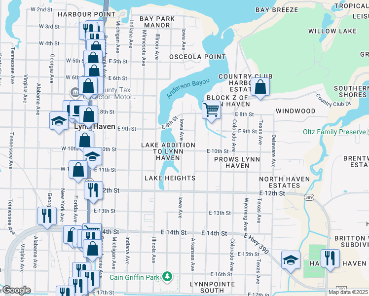 map of restaurants, bars, coffee shops, grocery stores, and more near 917 Iowa Avenue in Lynn Haven