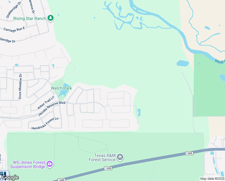 map of restaurants, bars, coffee shops, grocery stores, and more near 1519 Jacobs Forest Drive in Conroe