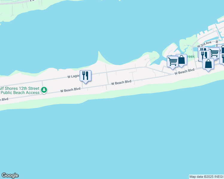 map of restaurants, bars, coffee shops, grocery stores, and more near 1069 Alabama 182 in Gulf Shores