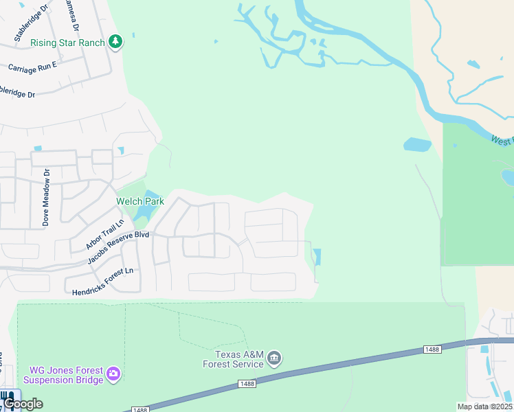 map of restaurants, bars, coffee shops, grocery stores, and more near 1519 Jacobs Forest Drive in Conroe