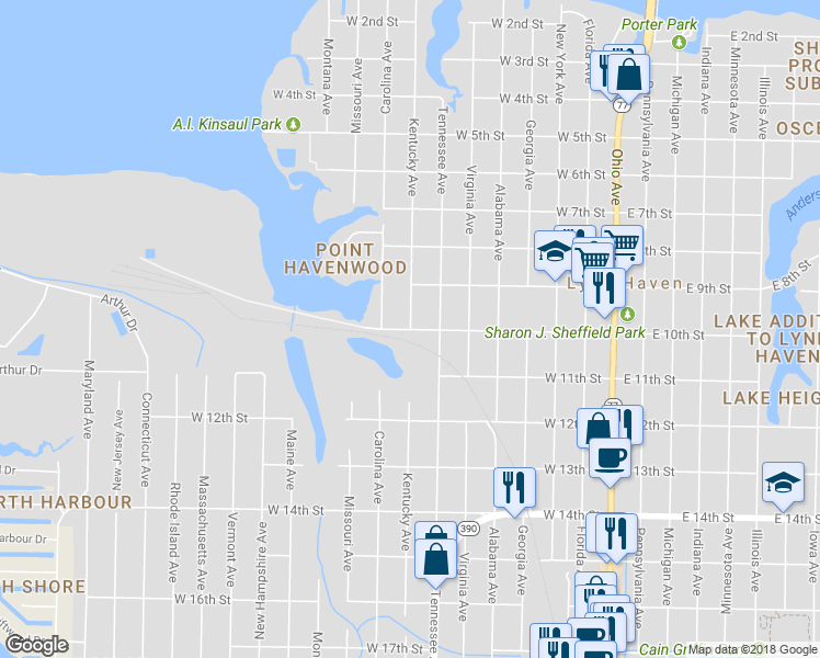 map of restaurants, bars, coffee shops, grocery stores, and more near 998 Kentucky Avenue in Lynn Haven