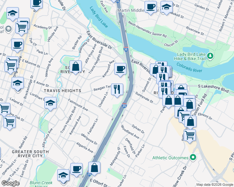 map of restaurants, bars, coffee shops, grocery stores, and more near 1500 Betty Jo Drive in Austin