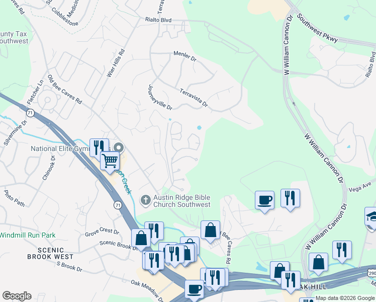 map of restaurants, bars, coffee shops, grocery stores, and more near 6218 Aviara Drive in Austin