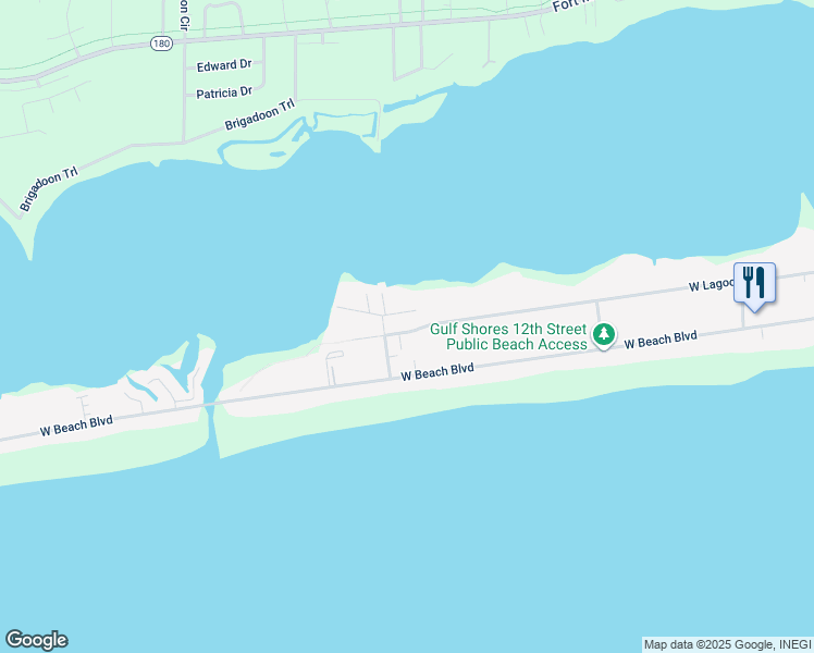 map of restaurants, bars, coffee shops, grocery stores, and more near 1481 Sandpiper Lane in Gulf Shores