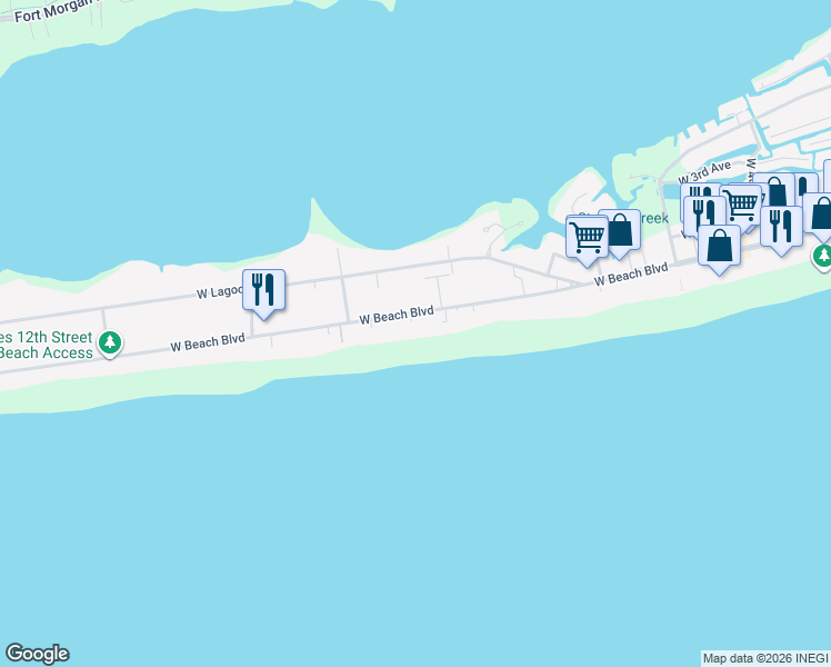 map of restaurants, bars, coffee shops, grocery stores, and more near 1011 West Beach Boulevard in Gulf Shores