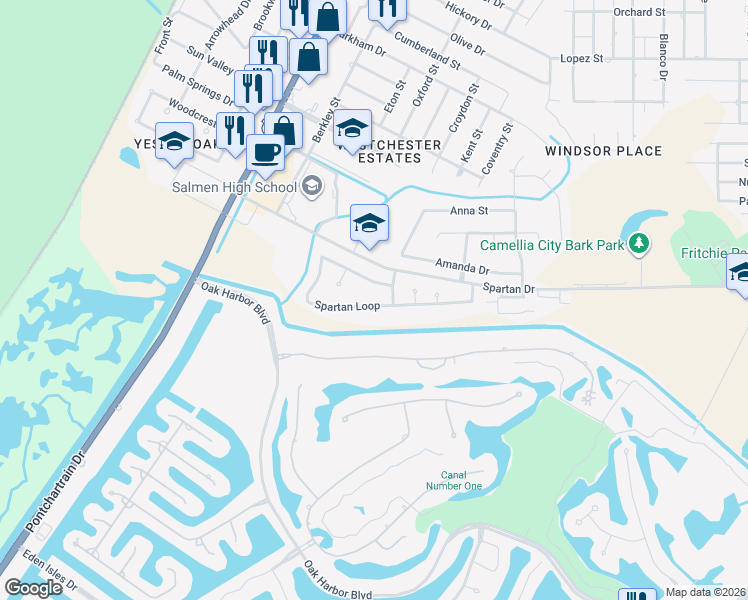 map of restaurants, bars, coffee shops, grocery stores, and more near 101 Spartan Loop in Slidell