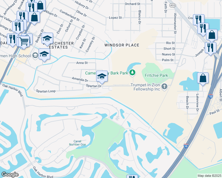 map of restaurants, bars, coffee shops, grocery stores, and more near 521 Spartan Drive in Slidell