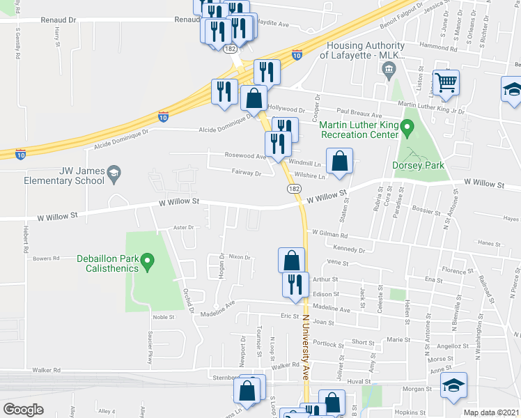 map of restaurants, bars, coffee shops, grocery stores, and more near 100 Murray Circle in Lafayette