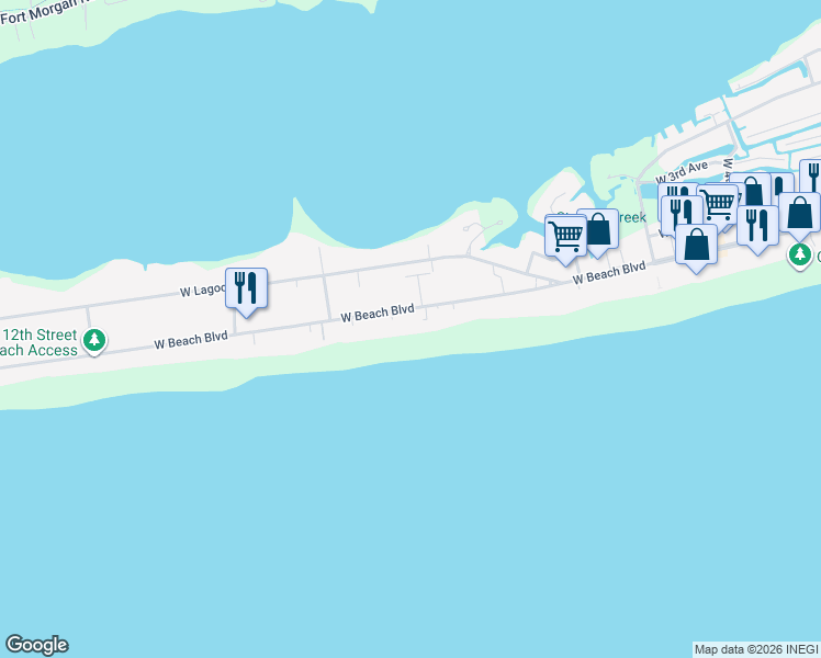 map of restaurants, bars, coffee shops, grocery stores, and more near 1003 West Beach Boulevard in Gulf Shores