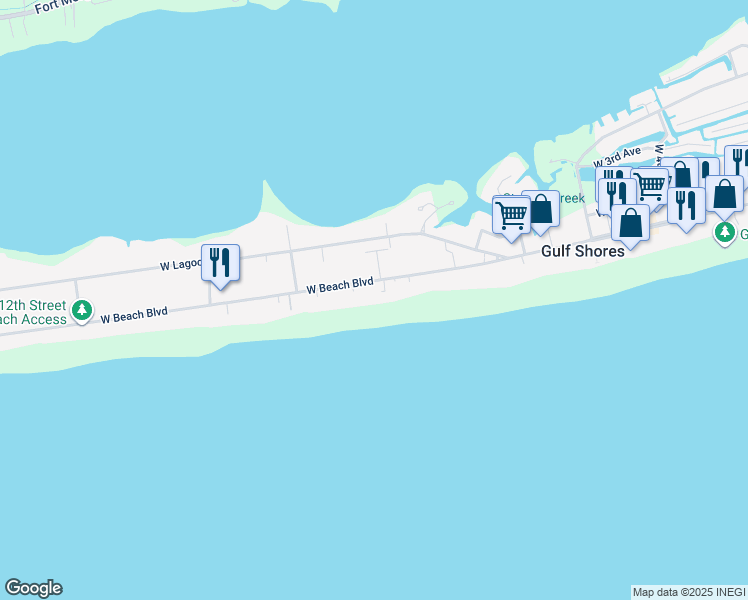 map of restaurants, bars, coffee shops, grocery stores, and more near 1003 West Beach Boulevard in Gulf Shores