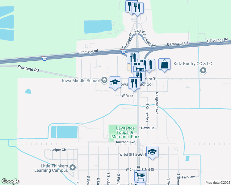 map of restaurants, bars, coffee shops, grocery stores, and more near 401 West Miller Avenue in Iowa